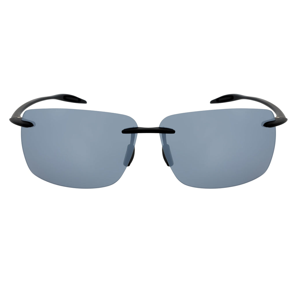 MAUI - Rimless TR90 Thin Sports Wrap Sunglasses Black Silver Mirror Polarized